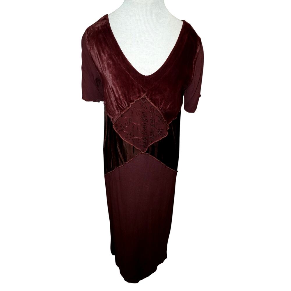 Nooshin Femme Linen Blend Boho Midi Dress Made Usa Lagenlook Brown Women's M Nwt — image 2 of 6
